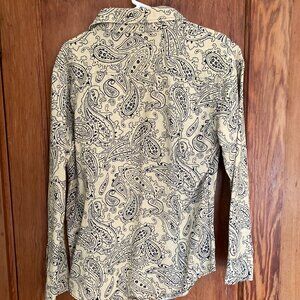 Men's Cotton/Linen blend Paisley Long-Sleeve Button Down Shirt. Large